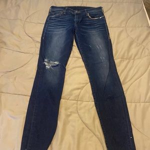 True religion jeans. So soft and stretchy! Very flattering coloring.